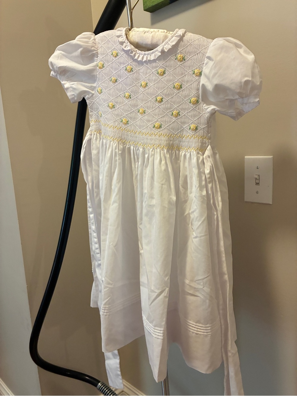 White Smocked Floral Detail Girls' Formal Dress
